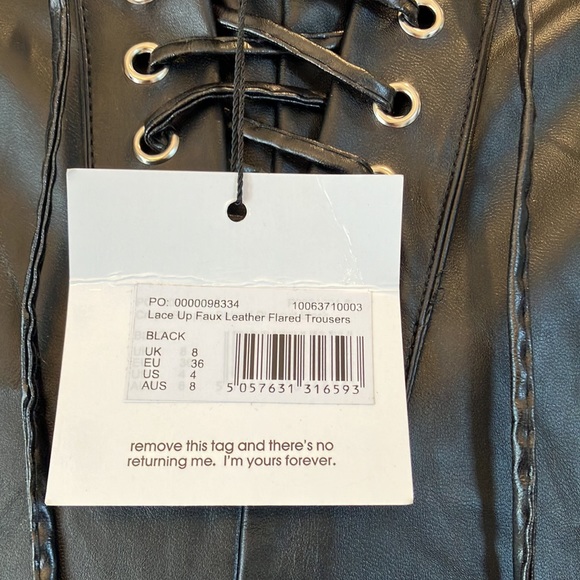 NWT Misguided Black, faux, leather lace up front flare leg pants - Picture 12 of 12
